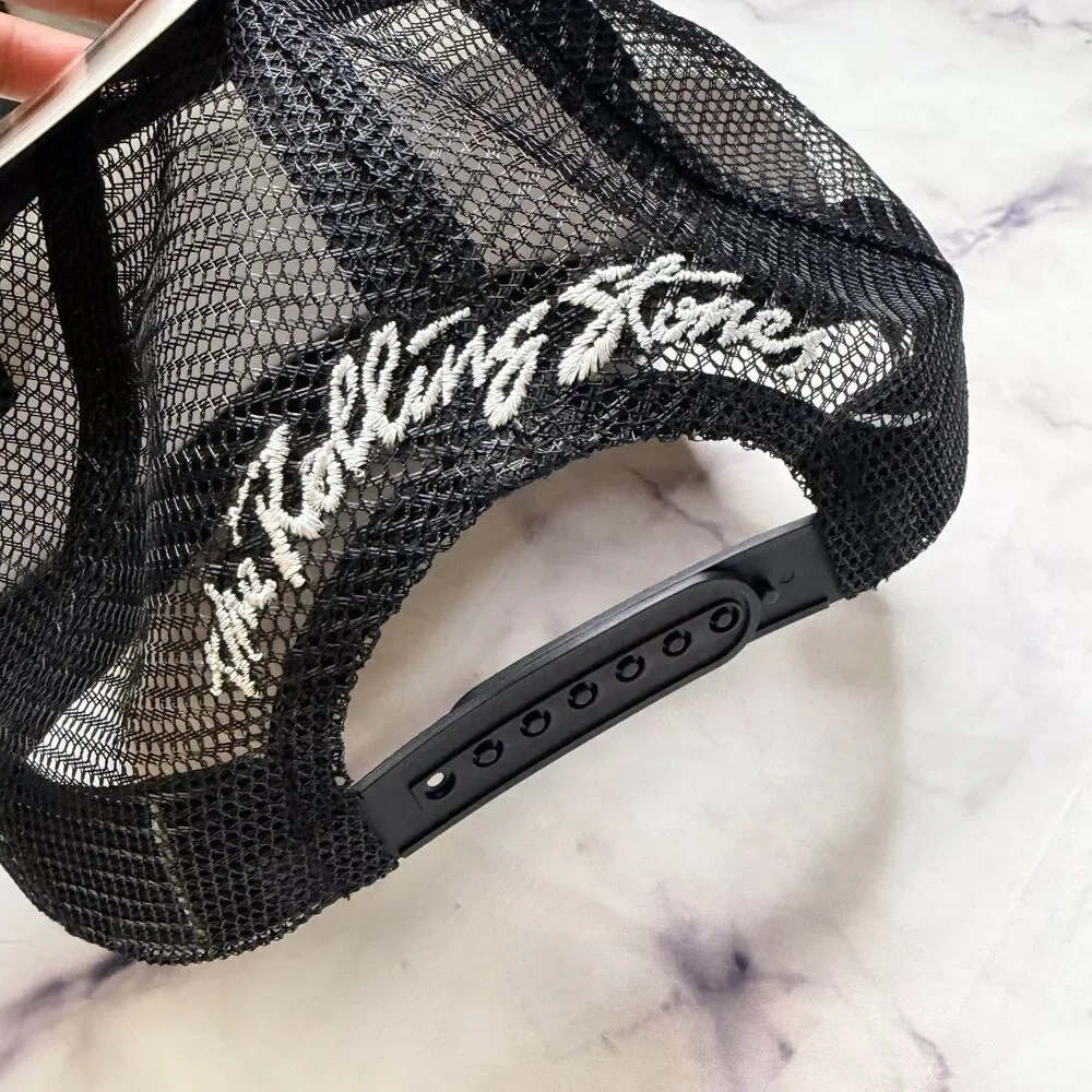 The Rolling Stones Men's Trucker-Style Snapback Hat, Classic Logo on White Crown - Picture 5 of 5